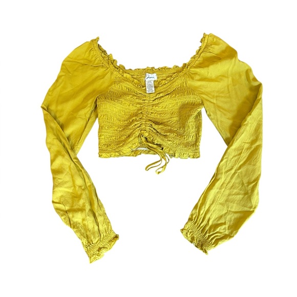 Japan Smocked Long Sleeve Crop Top Golden Yellow Womens Size XS - Picture 6 of 10